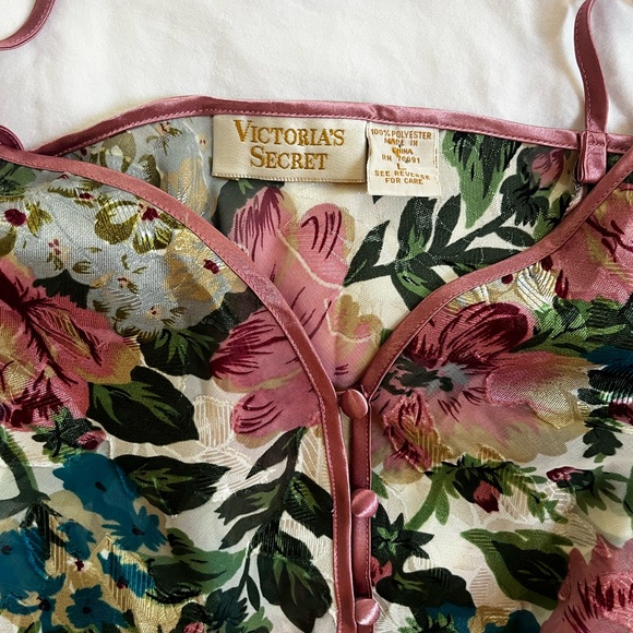 Vintage (Gold Label) Victoria's Secret Floral Bodysuit with Pink Trim - Picture 2 of 4